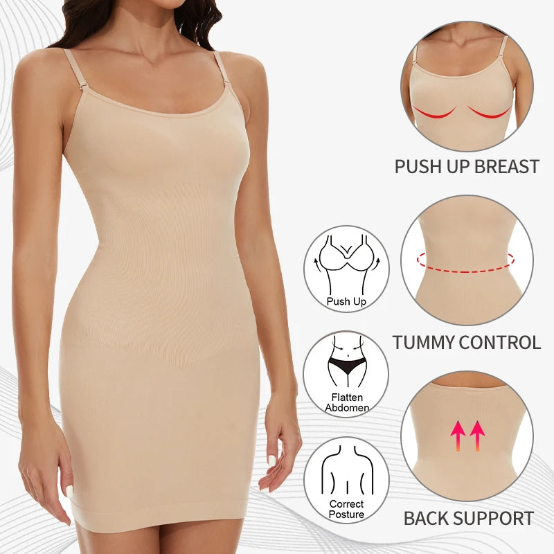 Seamless Shapewear Control Slips for Under Dresses Women Smooth Body Shaper Tummy Control Full Slip Slimming Cami Slip