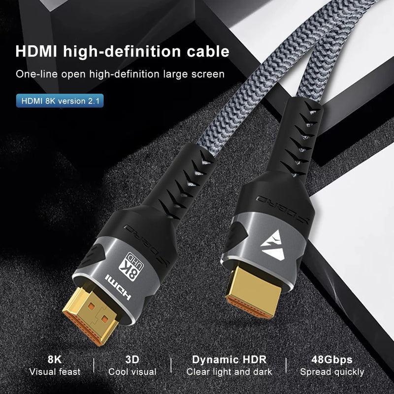 8K HDMI-Compatible Cable 4K@120Hz 8K@60Hz HDMI 2.1 Cable 48Gbps Adapter For RTX 3080 eARC HDR Video Cable PC Laptop TV box PS5