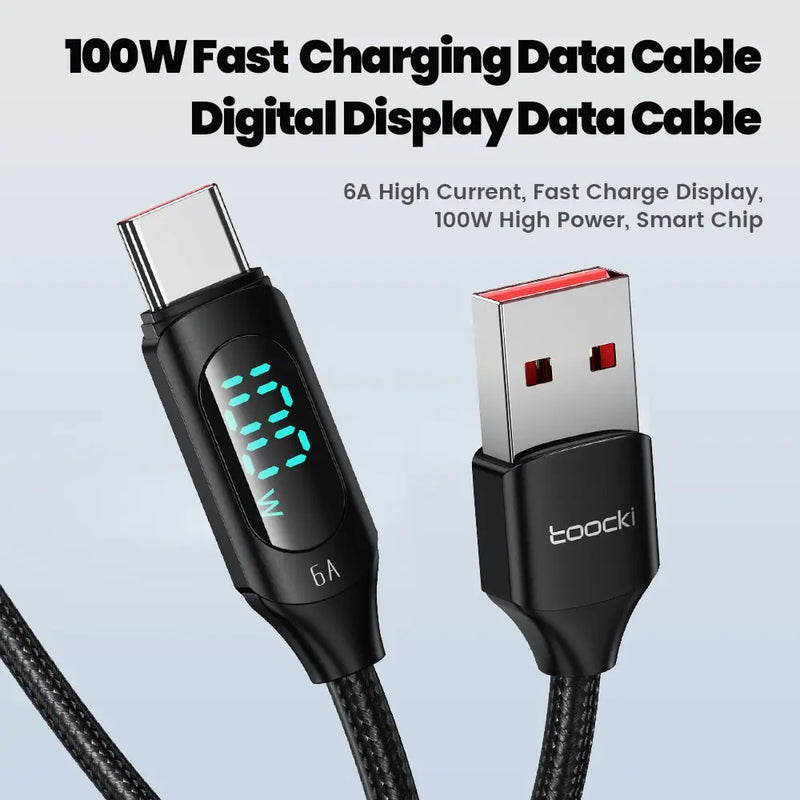 Toocki 100W USB Type C Cable For Huawei Honor Xiaomi Samsung Super Charge Fast Charging USB C Charger Data Cable Wire Cord 1m 2m