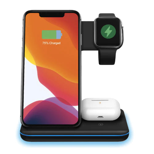 Carregador Sem Fio iPhone Apple Watch AirPods Indução 3 em 1